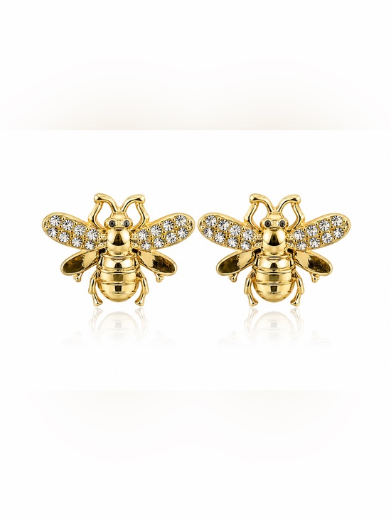 Jewelry - Gold Bee Stud Earrings with Crystal Wings - Women's Jewelry